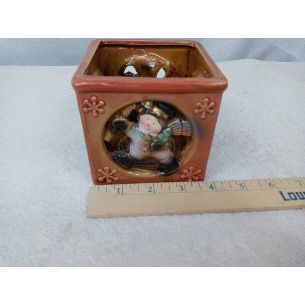 Luminessence Porcelain‎ Candle Holder Winter Scene Square Ceramic Decor